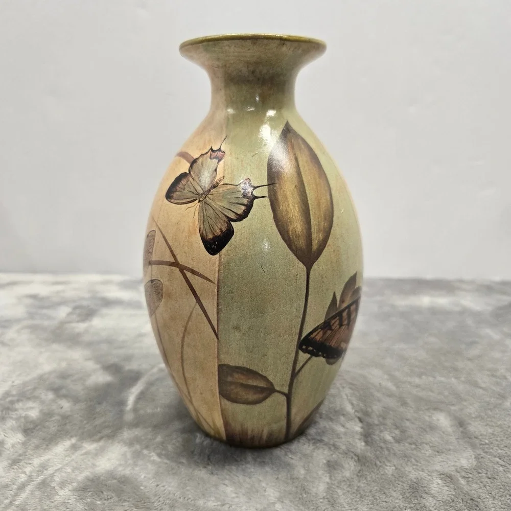 Decorative Butterfly and Dragonfly‎ Ceramic Bud Vase Earthy Botanical 7.25 inch